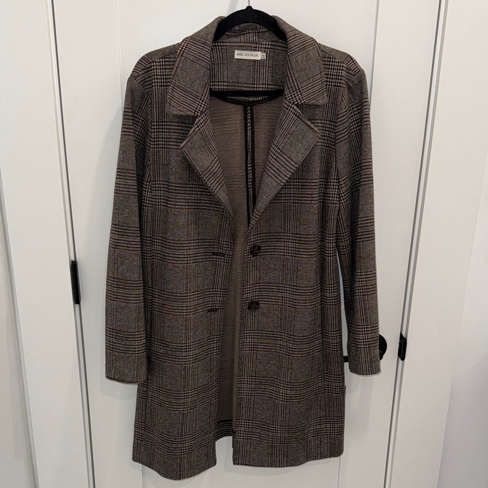 Avec Les Filles Brown Glen Plaid Blazer Coat